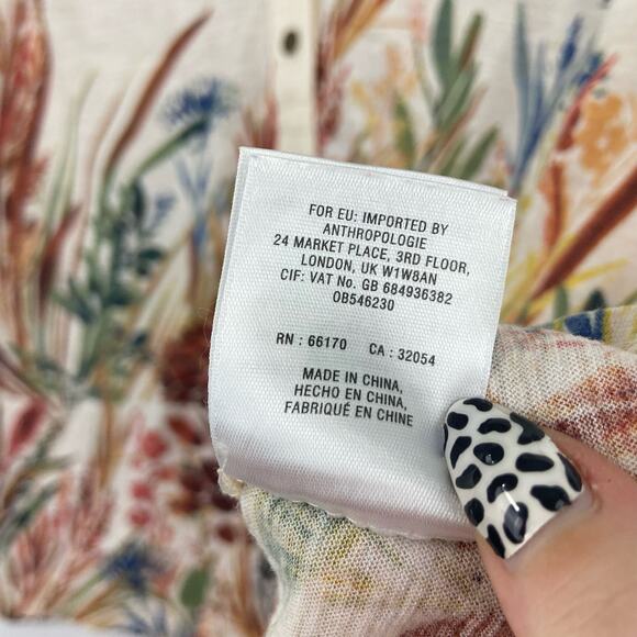 Anthropologie Postmark Boho Floral Henley Blouse XS Cream Floral 3/4 Sleeve - Picture 8 of 8